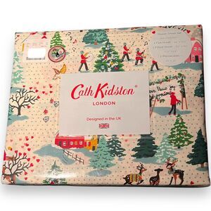 Cath Kidston London 4 pc Queen Shine Bright Christmas Village Sheet Set Cotton